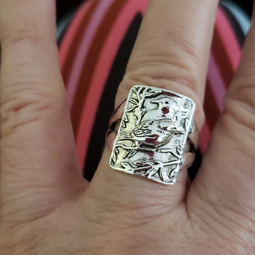 🆕️ 🐦Sterling silver birds relief ring - Picture 3 of 11